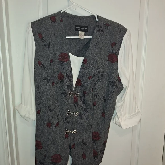 Chad Stevens 2 piece pants  suit / size 16w / gray with floral design - Picture 3 of 15